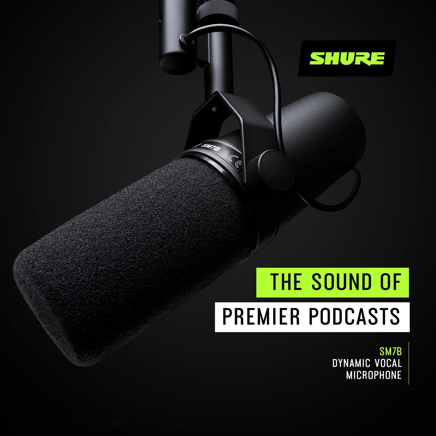 Shure SM7B Microphone - Vocal Dynamic Studio Mic for Broadcast, Podcast, Recording, Gaming & Streaming, XLR, Rugged Construction, Detachable Windscreen, Smooth Sound, Warm Vocals, Wide-Range Frequency